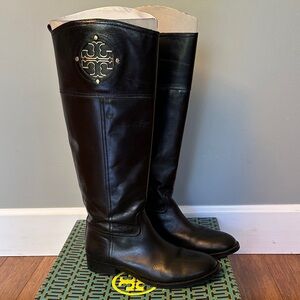 Tory Burch Black Kiernan Tall Leather Riding Boots